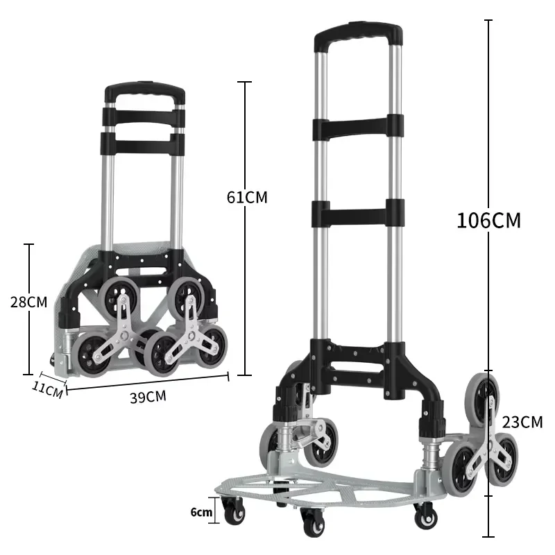 Stair Climbing Foldable Portable Aluminum Hand Truck 35kg Capacity Telescoping Handle All Terrain Six-Wheeled TPR Wheels