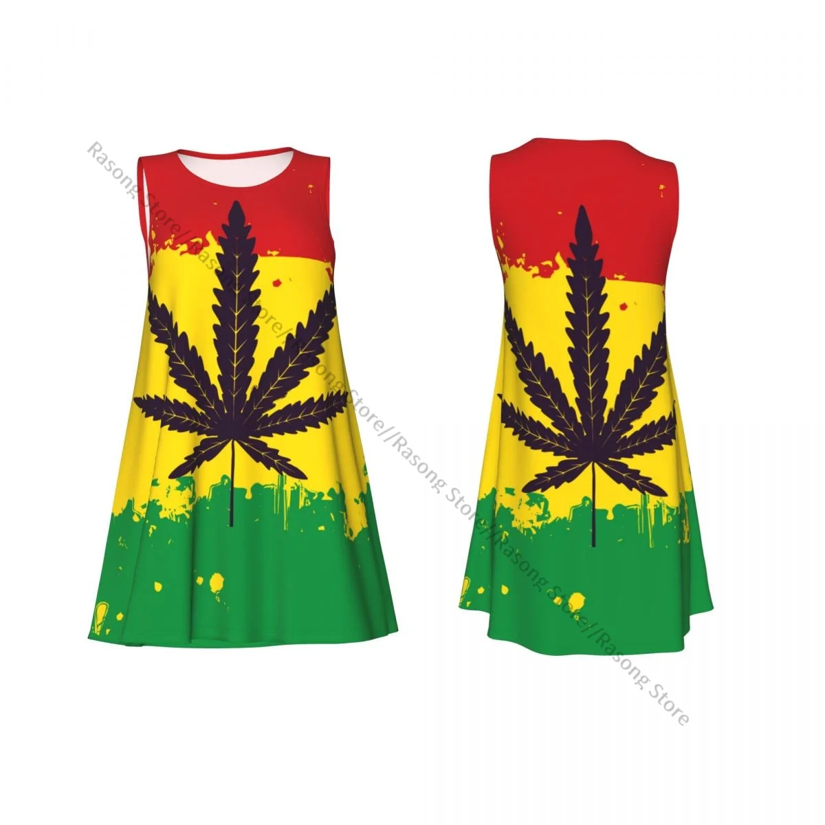 Abito da donna con foglia di bandiera Rasta, maglietta casual estiva, abito da spiaggia, copricostume