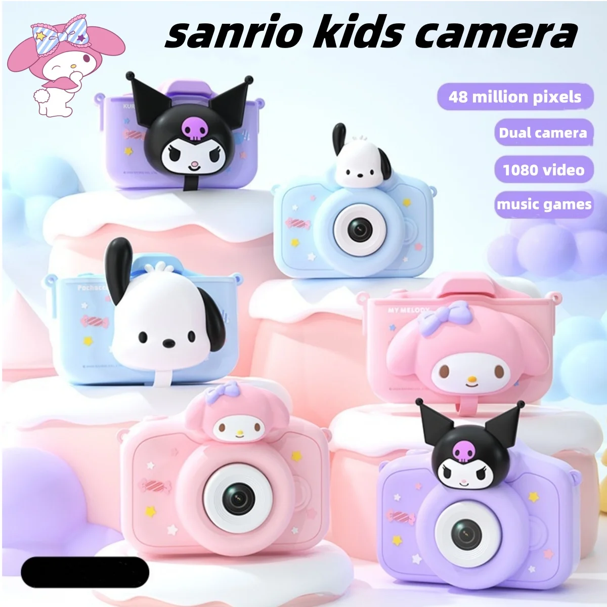 Sanrio kids camera cartoon cinnamoroll my melody kuromi photo-capable high-definition dual camera birthday gift 4800W pixels 32G