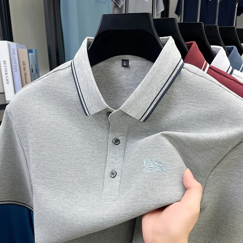 100% Pure Cotton Men's Luxurious and Fashionable Embroidered Polo Shirt Summer Casual and Comfortable Breathable T-shirt Top