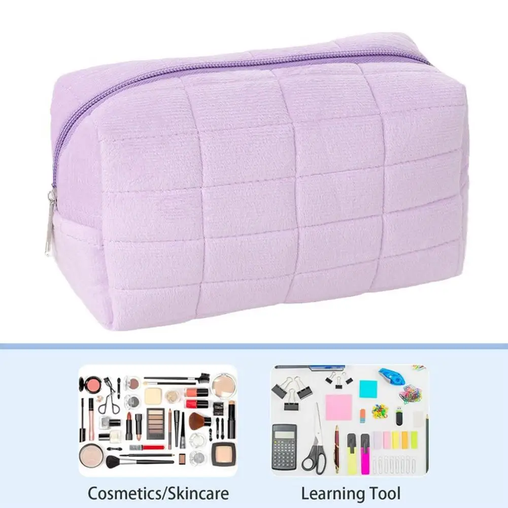 大型固体毛皮化粧品収納袋女性ジッパー化粧オーガナイザーハンドバッグ文具鉛筆ケース旅行メイクアップバッグ