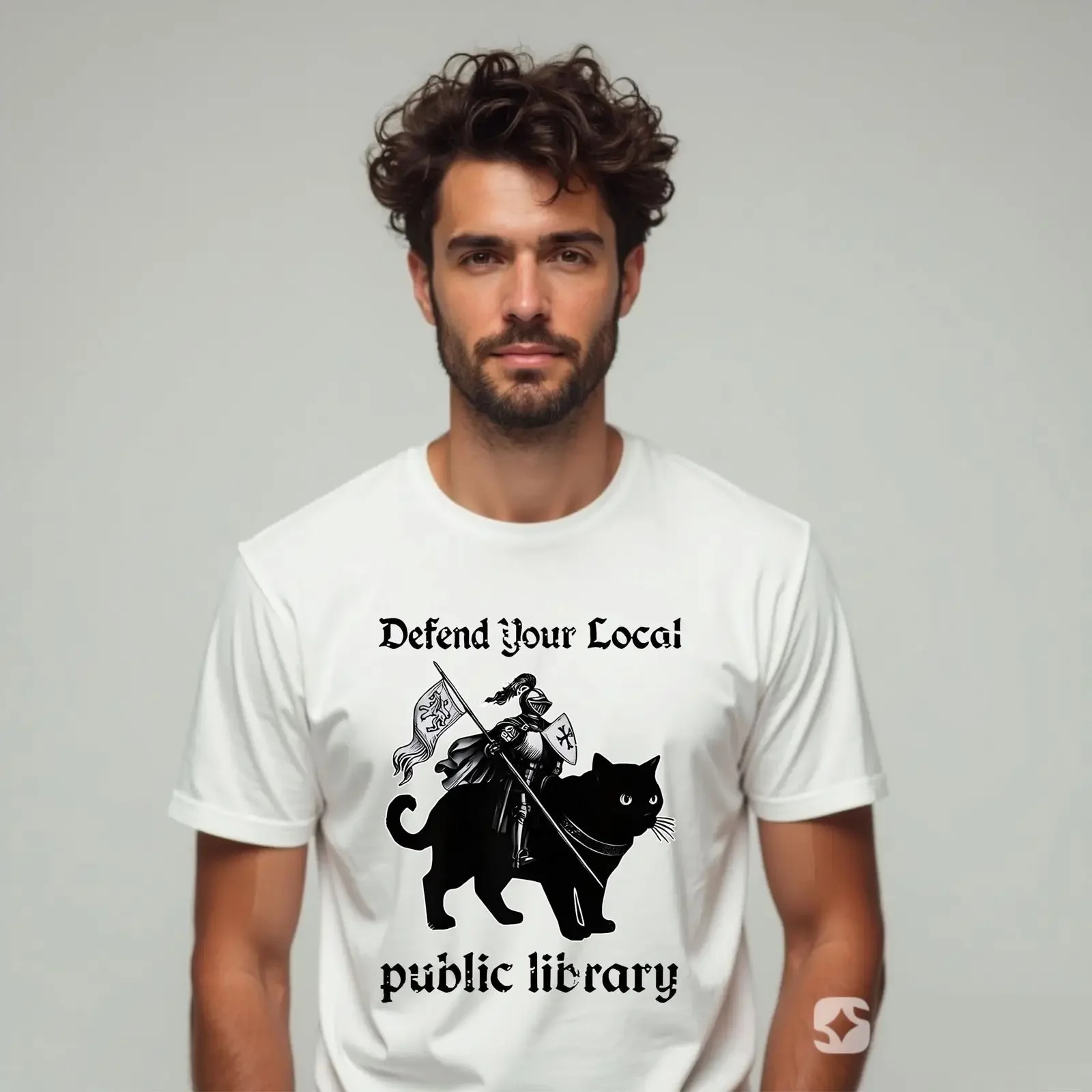 Defend Your Local Public Library T Shirt Knight Cat Funny Librarian Top XL White vintage Washed streetwear fashion Casual