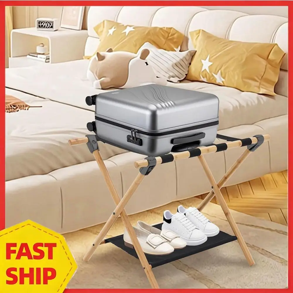 

Складная подставка для чемодана из бамбука с нейлоновыми ремнями, держатель для чемодана для гостиной, отеля, спальни