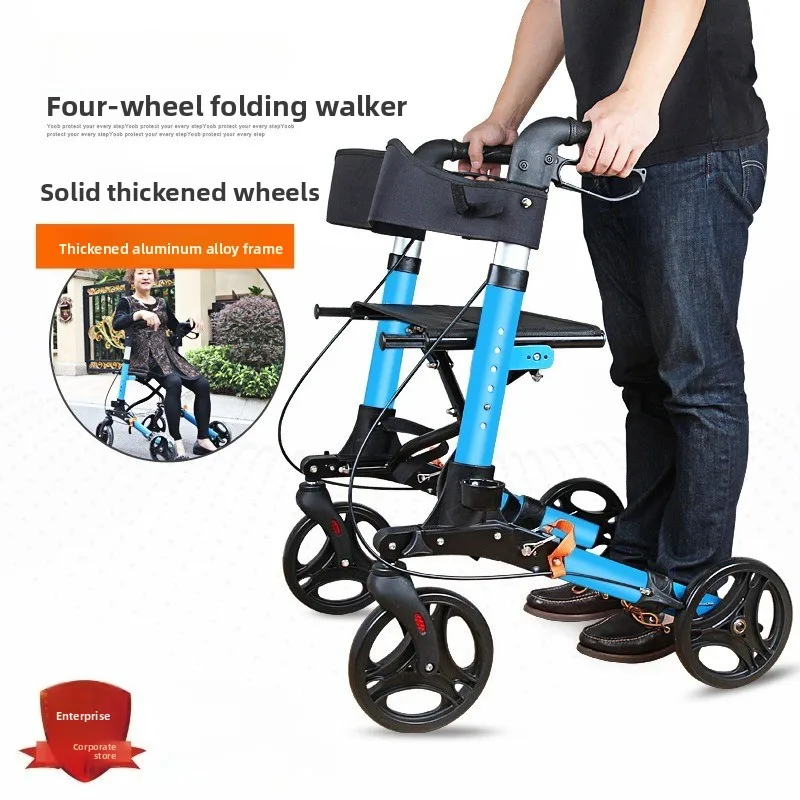Aluminum Folding Walking Cart with Brake for Elderly Shopping Recovery Aid Rollator Bag