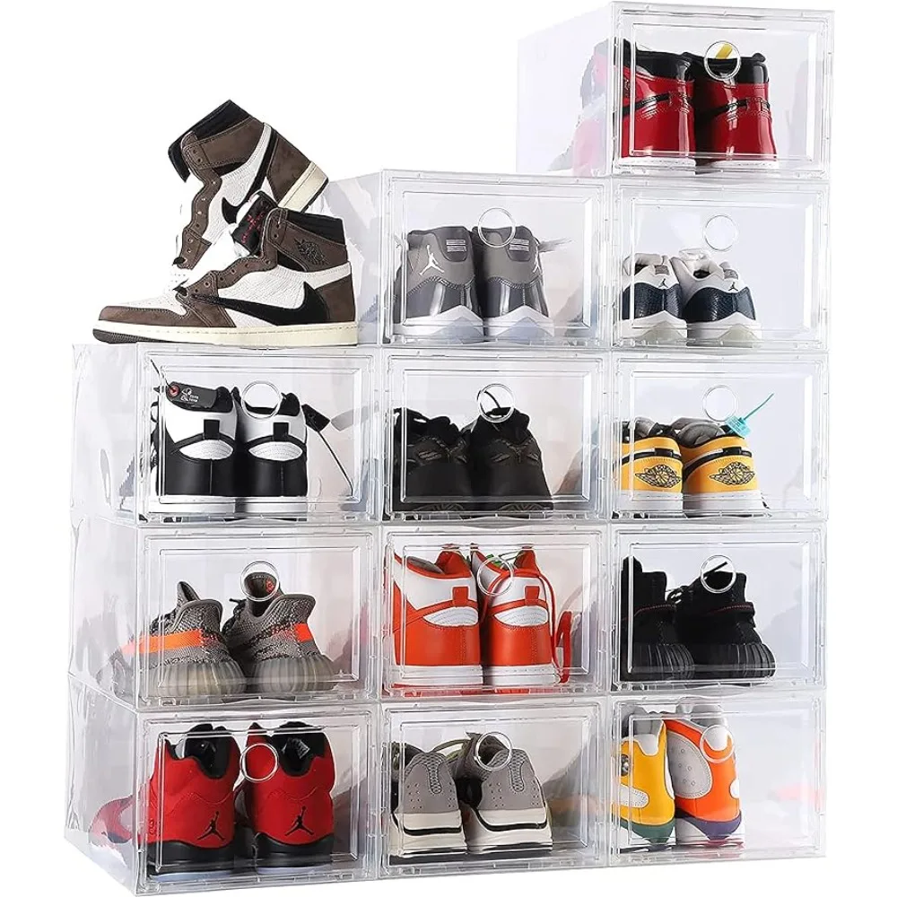 

12 Pack Shoe Storage Boxes Cabinets for the Living Room Furniture Shoe Box Clear Plastic Stackable Shoes Organizer Furnitures