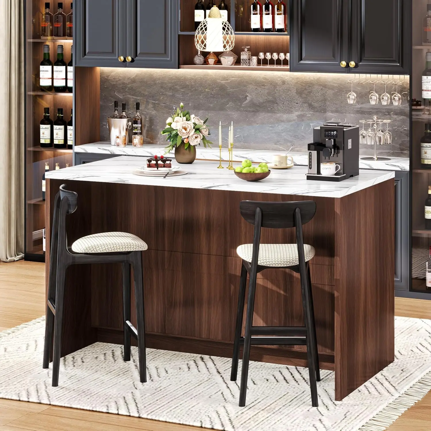 Kitchen Island with Storage, 47.2" Large Faux Marble Countertop Kitchen Island with 2 Drawers and Adjustable, Customized view 4