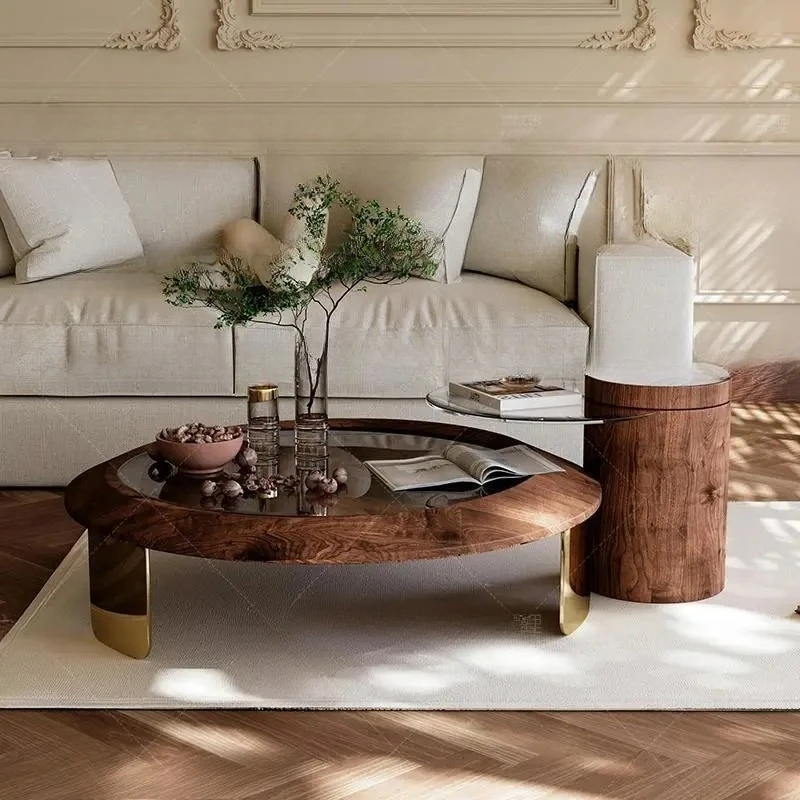 

Medieval wabi sandy wind designer high-end aesthetic custom solid wood luxury stone new living room coffee table