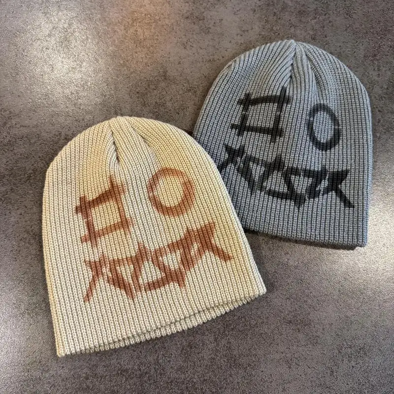 Lustige Graffiti-Jacquard-Strickmütze, Unisex, mit Graffiti-Muster, Skull Cap, Hip-Hop-Street-Style, warme Winter-Strickmütze – Detail 4