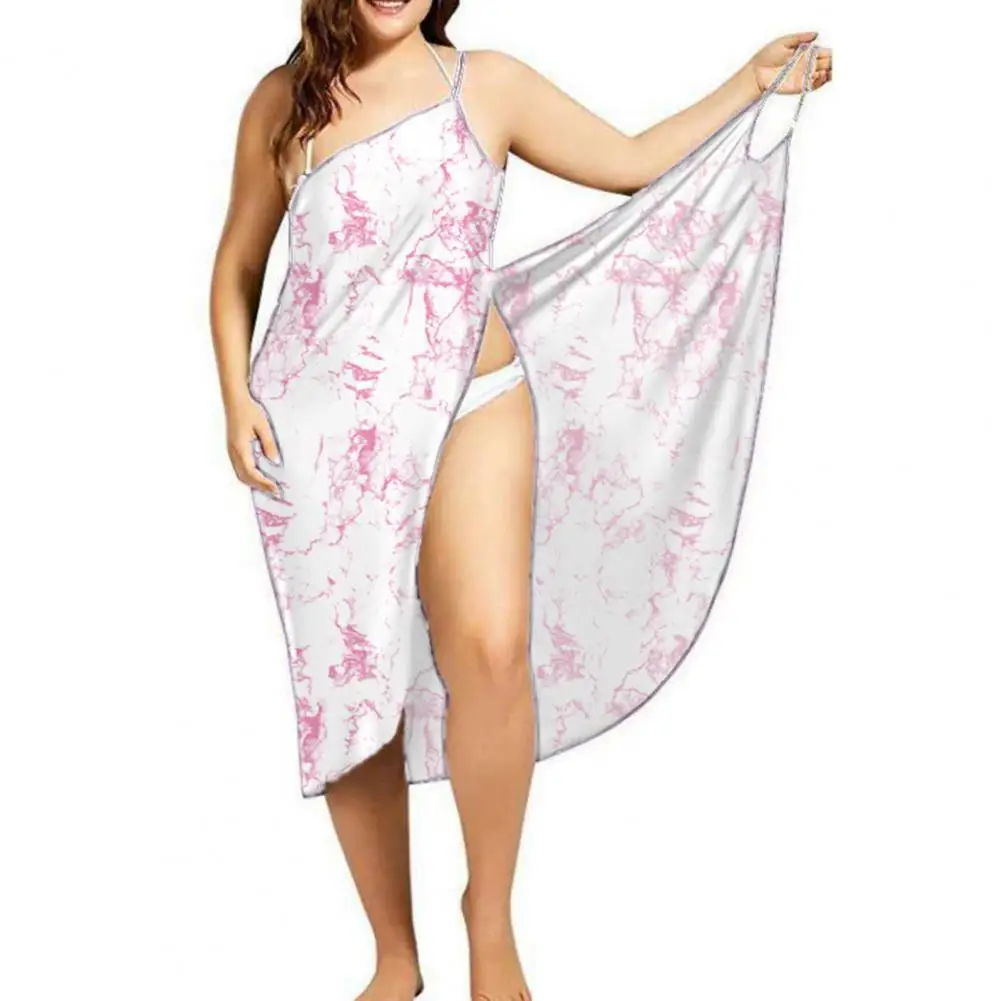 Traje de baño de verano para mujer, bufanda, cubierta para la playa, tirantes para el sol, jersey estampado, vestido de playa de seda de leche para