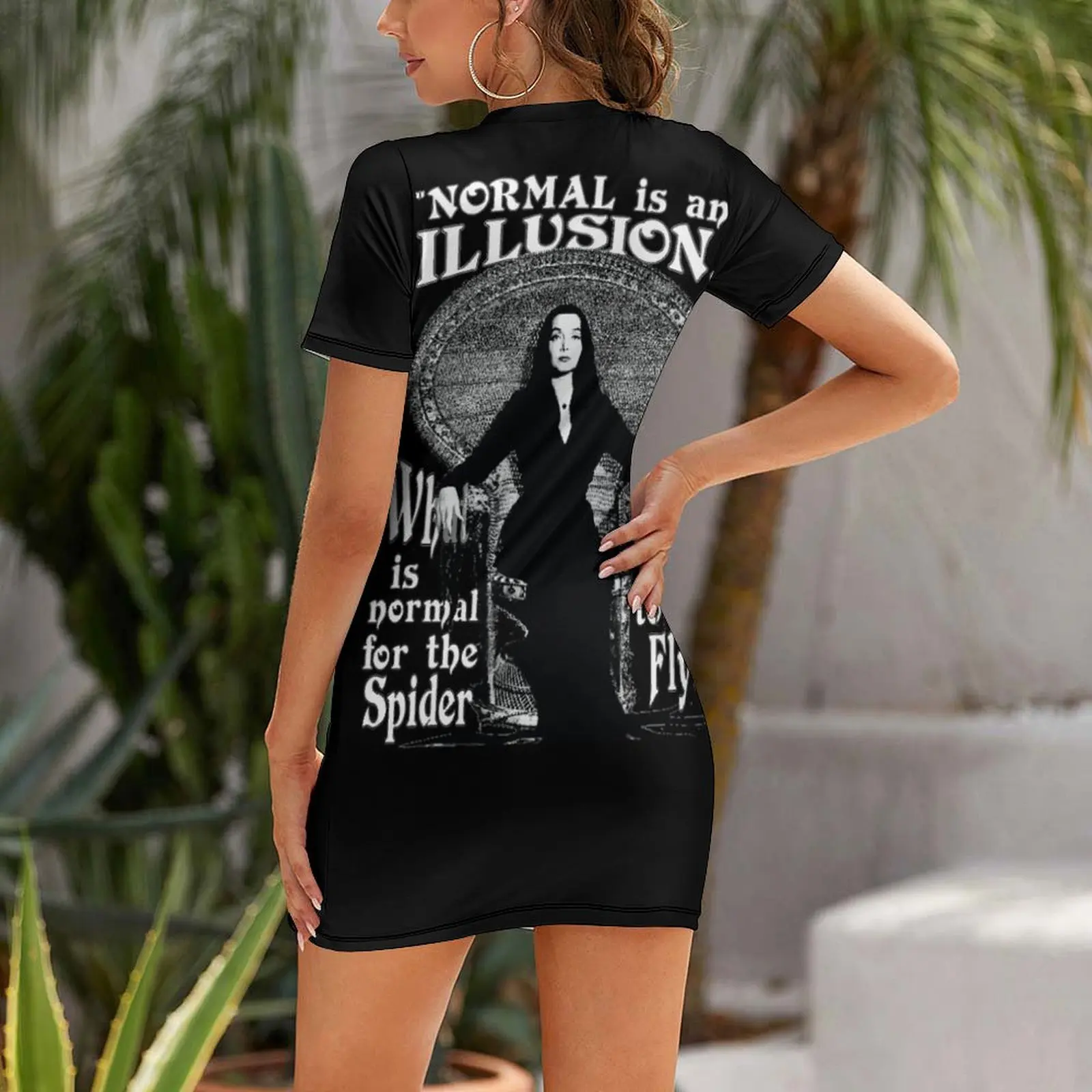 Morticia Addams-Normal Is An Illusion... Short Sleeved Dress Women's summer dresses clothing women summer 2025 Dress