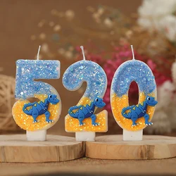 Dinosaur Birthday Candle 1 Year Glitter Blue Yellow Number Candle Happy Birthday Candle Animal Theme Party Decoration