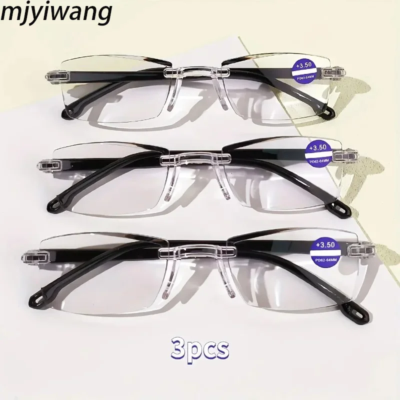 3 pares de gafas de lectura sin montura para hombre y mujer, gafas para presbicia, antifatiga, con filtro de luz azul para teléfono inteligente