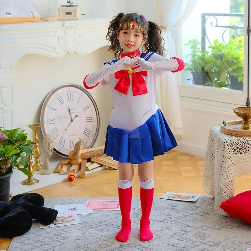 QQ8 أنيمي Usagi Tsukino تأثيري ازياء بحار زي القمر JK كوس للأطفال فتاة النساء فستان قصير الأكمام الملابس مع Glov5Lk¥