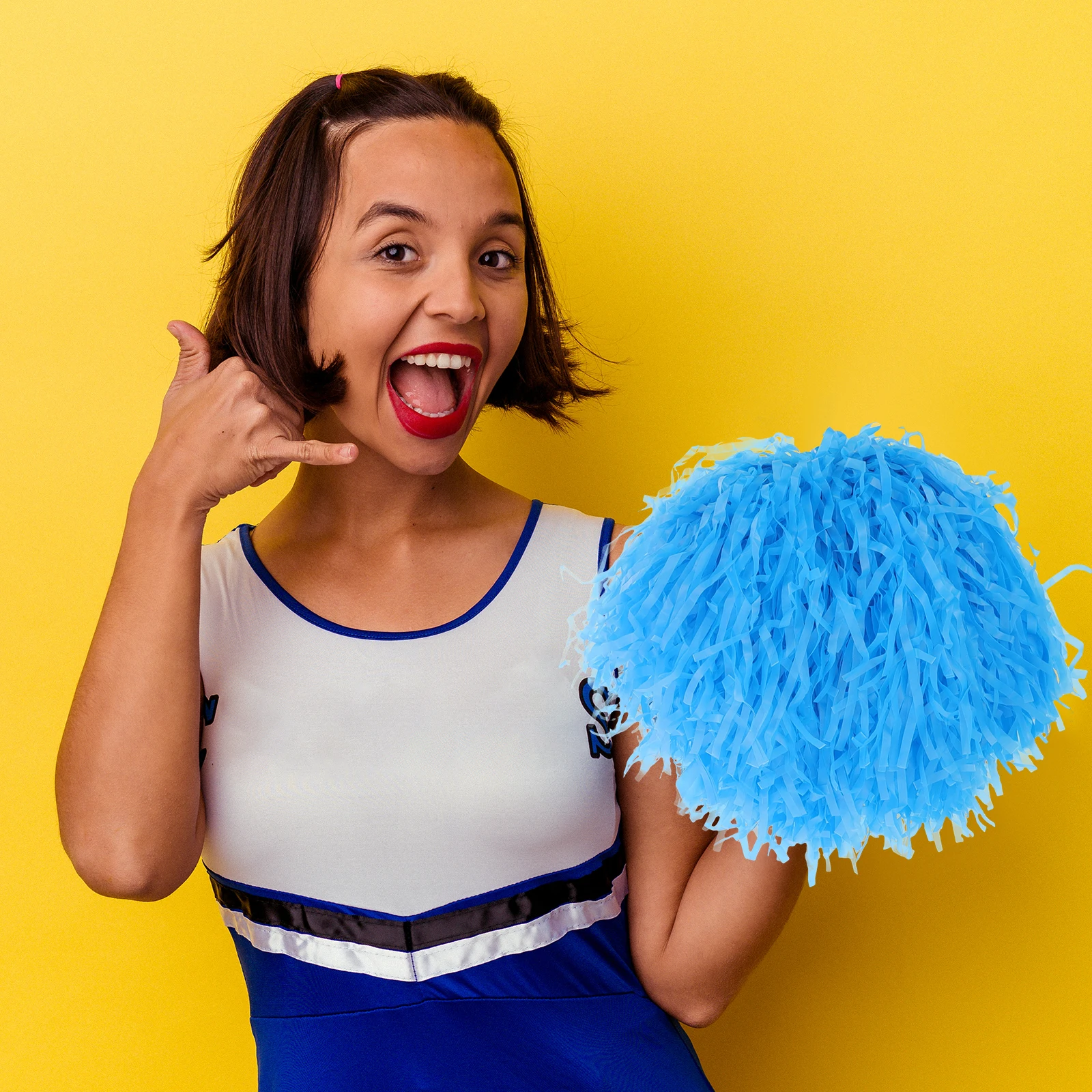 

8Pcs Cheerleading Pom Poms 2Red 2Blue 2Yellow Durable Bright Colors For Sports Events Parties Dance Teams