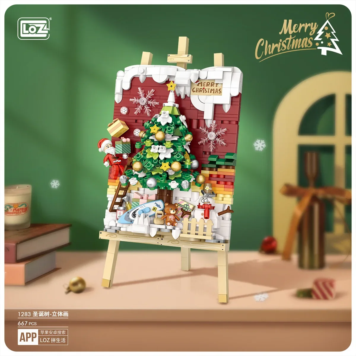 Loz 3D Christmas tree Easel Building Block Toys Trian Cat Mouse Paint Model Sets DIY  Bricks Toys For Kids Girls Christs Gifts