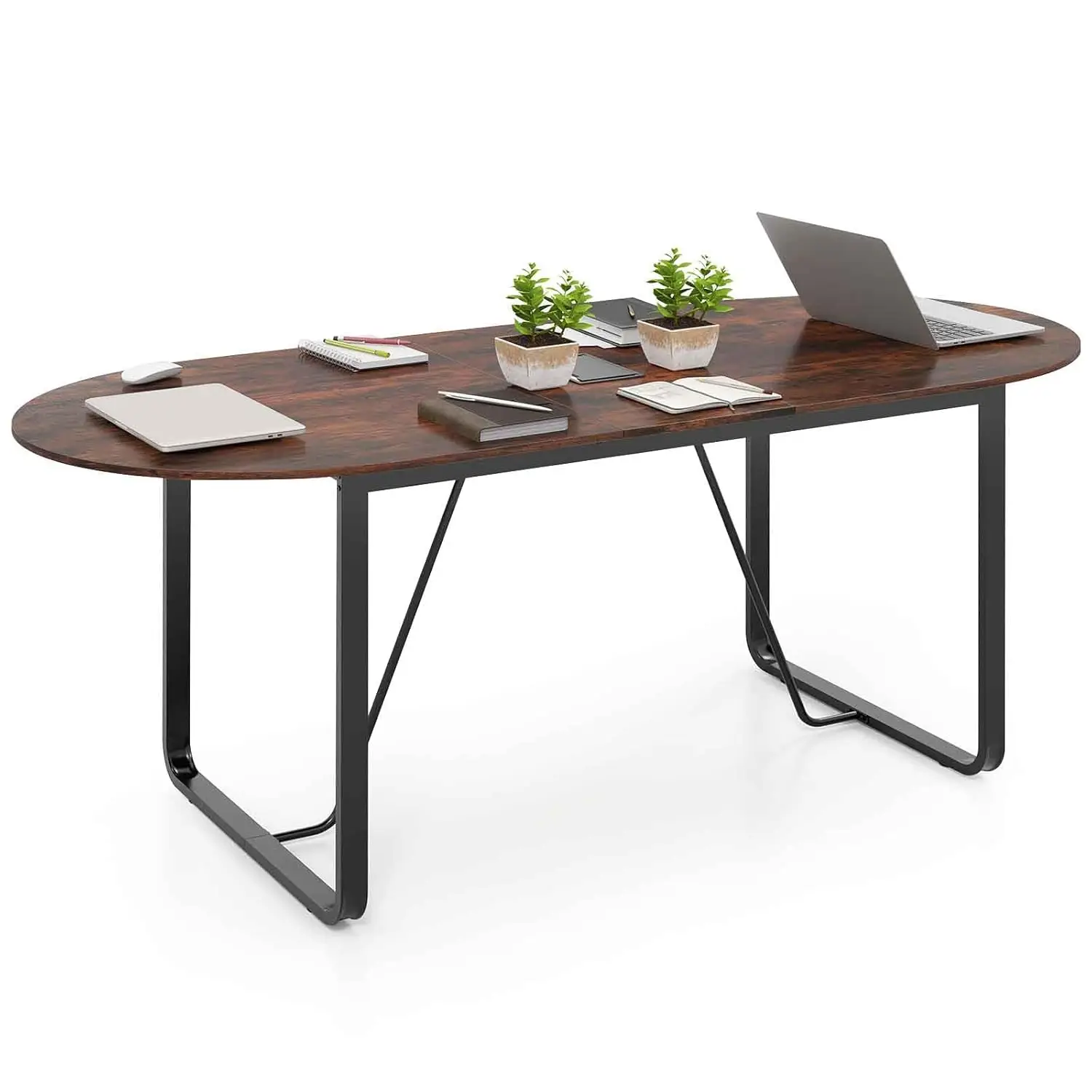 

71" Oval Executive Table with Cable Hole & Metal Frame for Conference Meeting Room 10 People, Customized