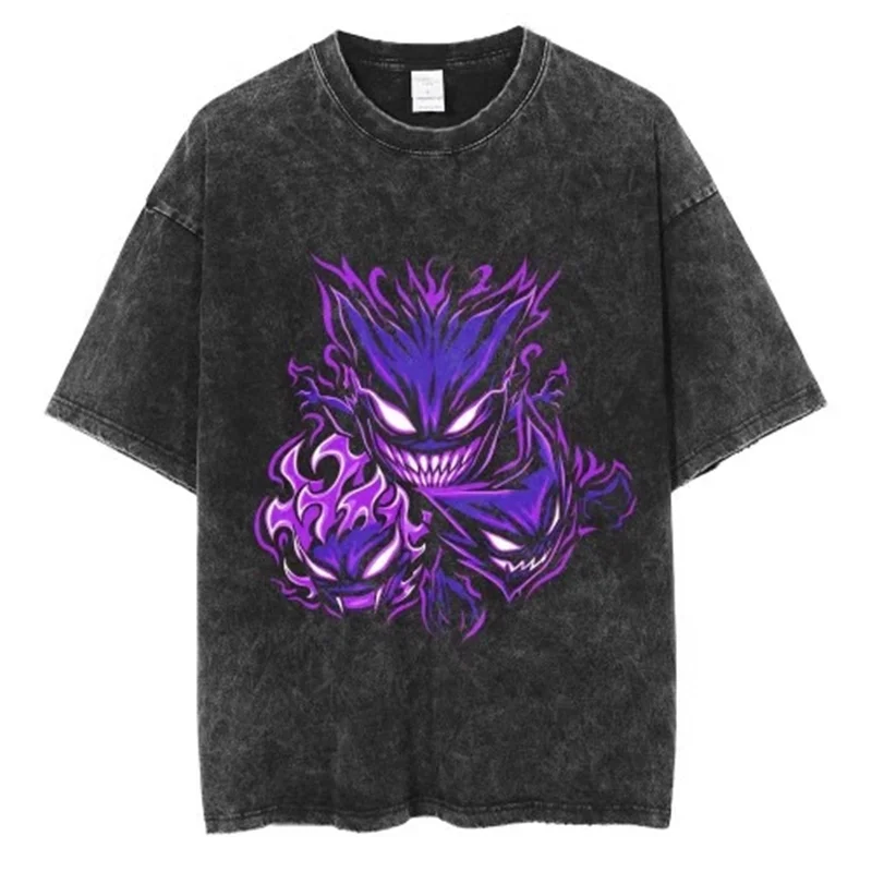 T-shirt in cotone congiunto Pokémon caldo alla moda Vecchio lavato Genggui Squirtle Periferia a maniche corte Pikachu Top Abiti a mezza manica
