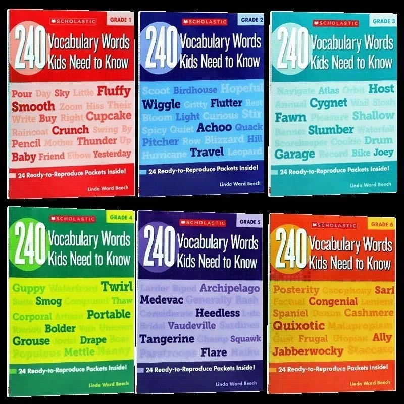 6 Pcs/Set English Vocabulary Workbook for Primary School Students Grade 1-6 English 240 Vocabulary New Hot Exercise Book