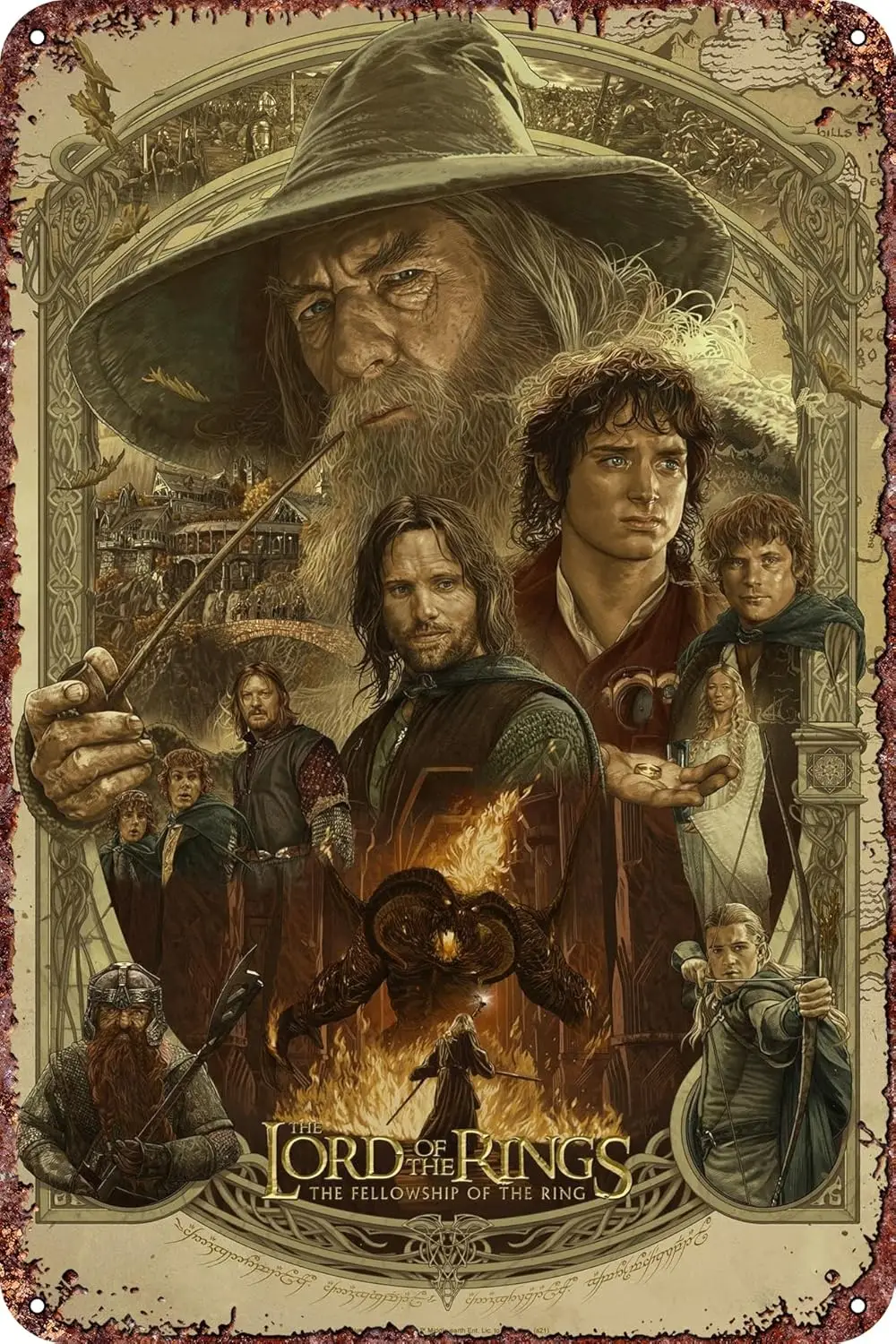 The Lord of the Rings: The Fellowship of the Ring Metal Vintage Tin Sign Movie Poster Bar Restaurant Wall Decoration Vintage Ins