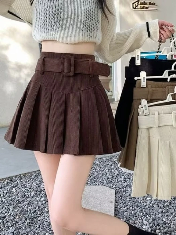 

Retro Khaki Pleated A-Line Skirt Women's Spring Autumn New plus Size Design Sensation High Waist Slim ort Skirt