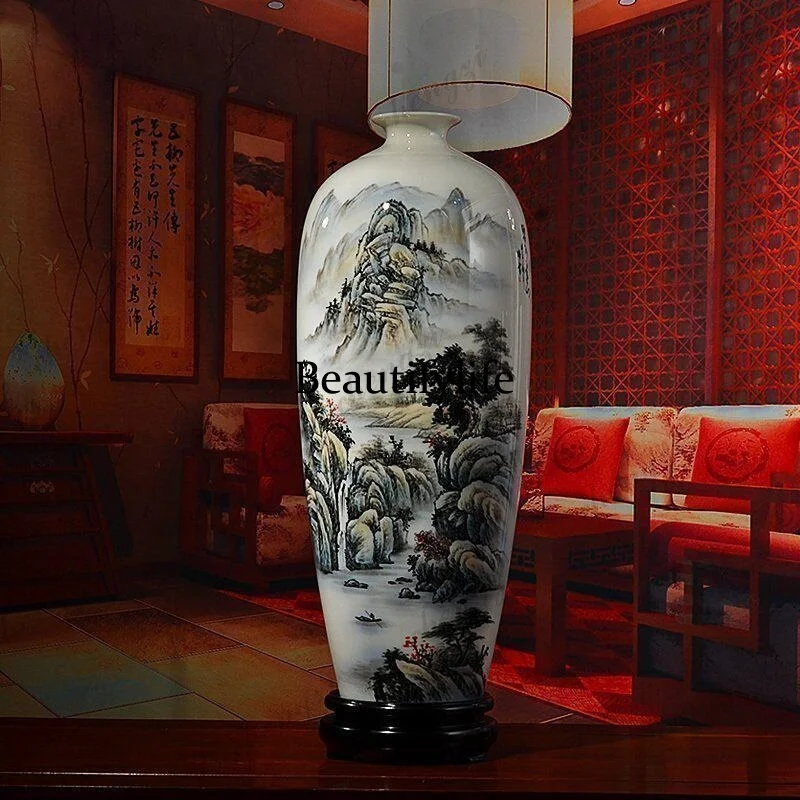 A95 hand-painted ceramic vase ornament, creative Chinese living room decoration crafts/clear water and clear clouds