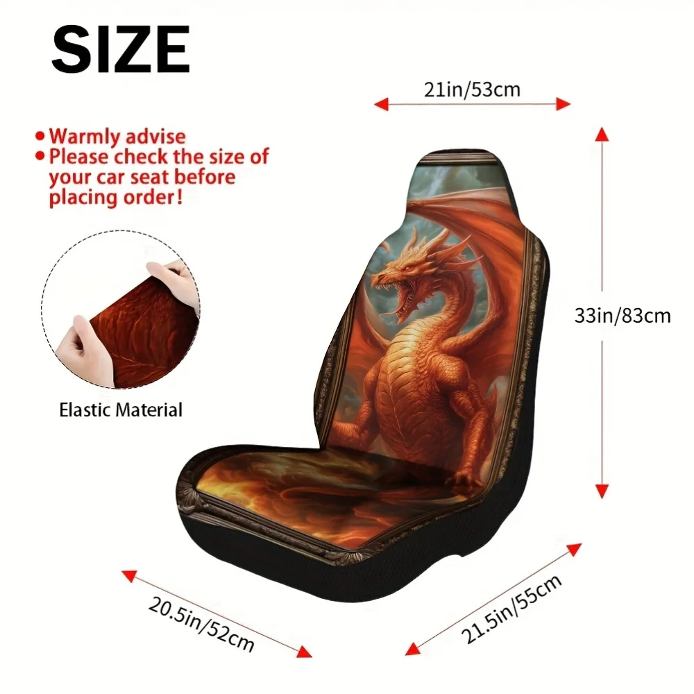 Set Of 2, Stylish Dragon Mythical Creature Design Front Seat Protectors, Perfect Gift For Car Owners, Easy To Take Off And For C
