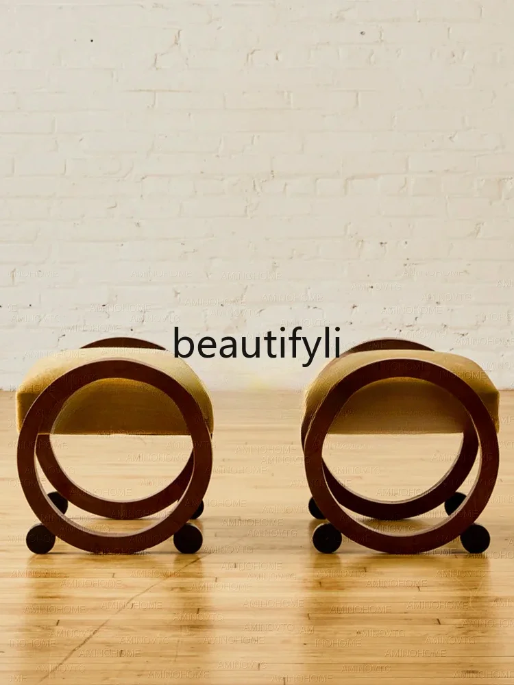 Solid wood shoe changing stool retro style sofa pedal square stool, furnitureH