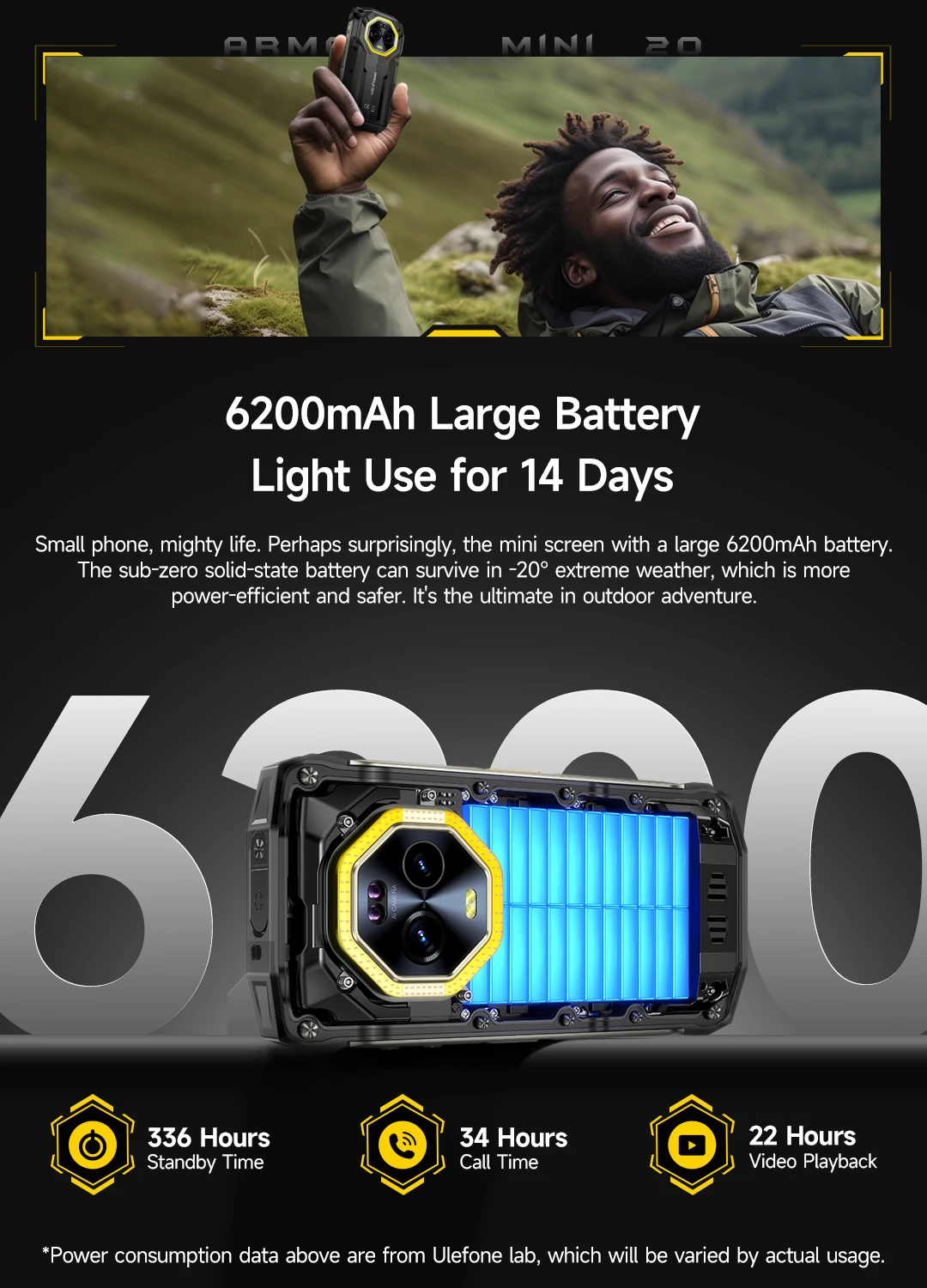 Ulefone Armor Mini 20 4G 4.7" Rugged Phone 64MP Night Camera Android 14 Smartphone 6200mAh Mobile Phone NFC 16GB+256GB 33W G99