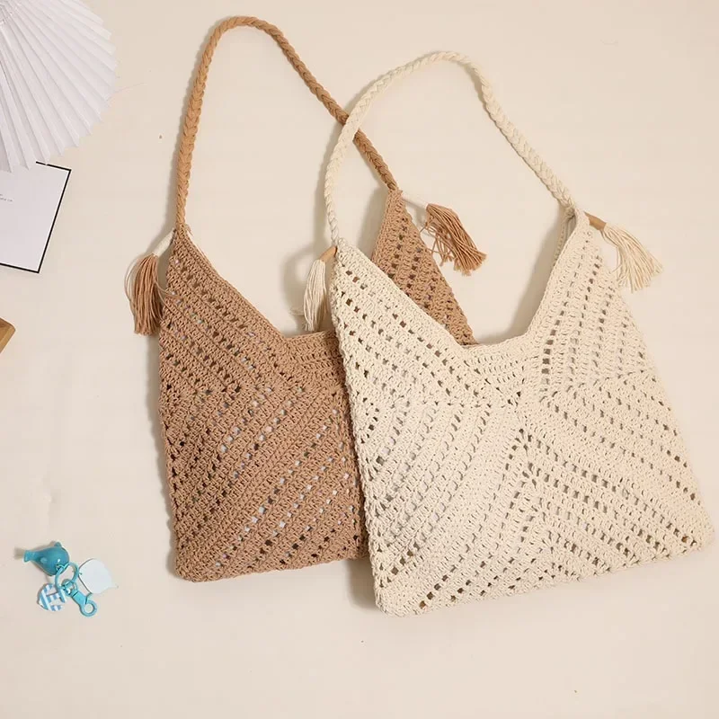 

Bohemian Crochet Triangle Bag for Women Fashionable Hollow-Out Beach Wallet Summer Crossbody Tote Handbag Cotton Shoulder Bag​