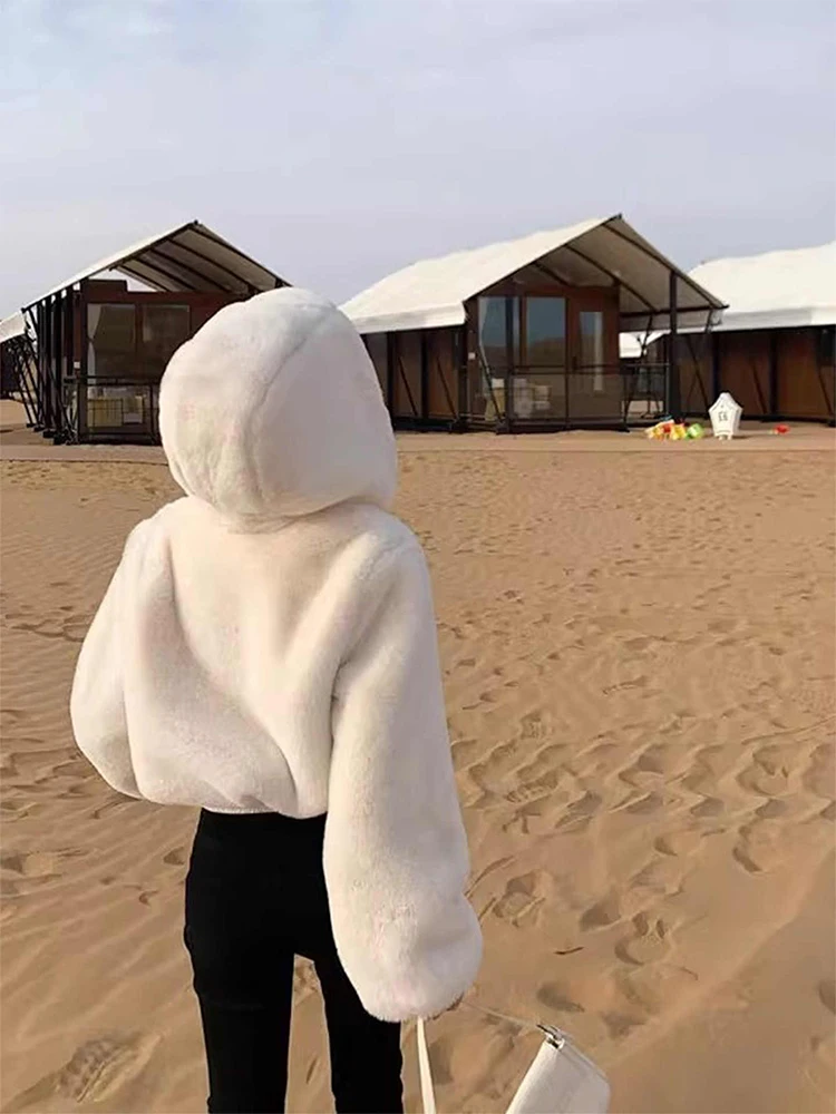 سترة نسائية كورية لخريف وشتاء 2025 سترة قصيرة من صوف الحملان Y2k معطف بقلنسوة تصميم خارجي 2000s نمط الكلية المد