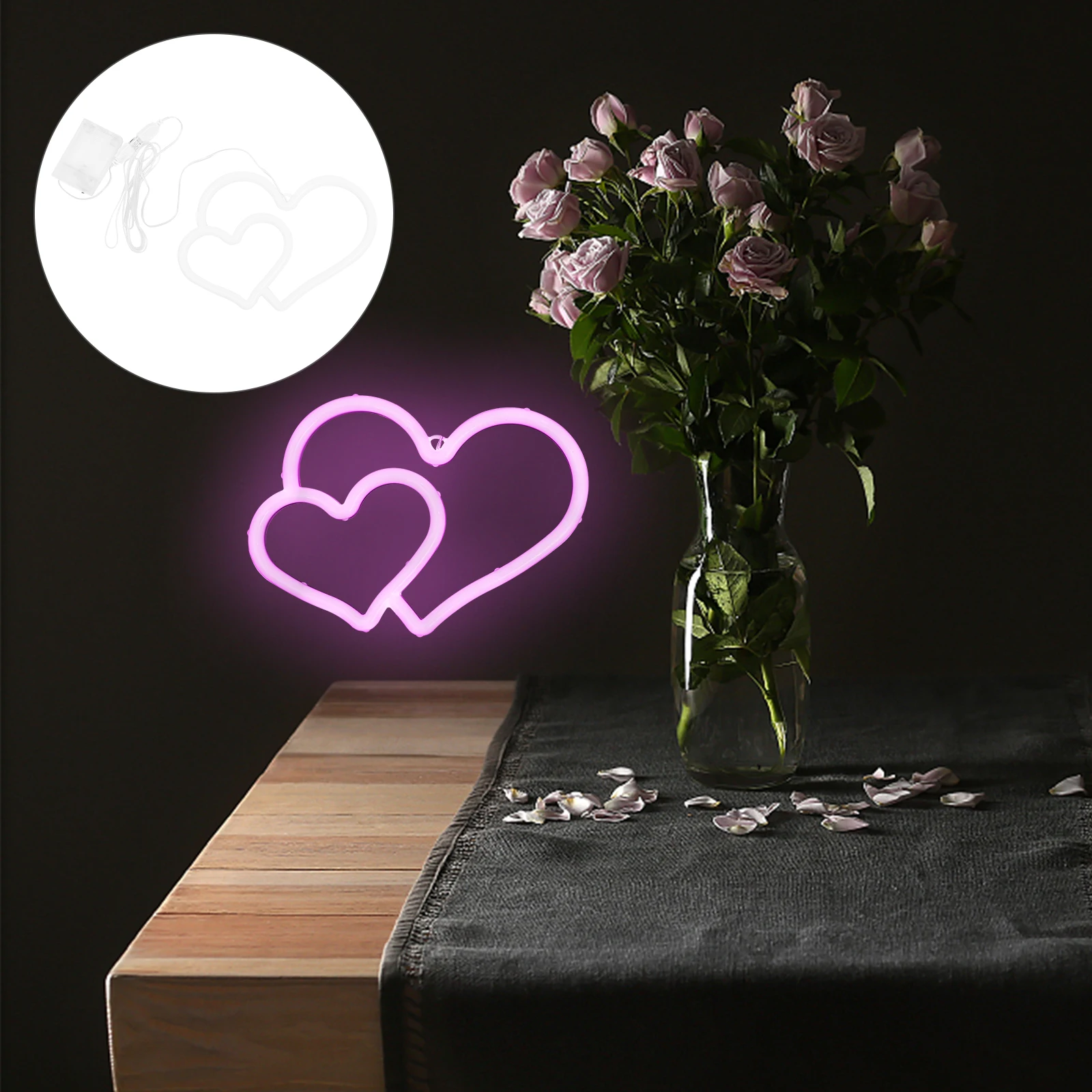 

Double Heart Neon Usb Powered Led Modeling Light For Bedroom Living Room Night Light Decorative Led Lamp Indoor