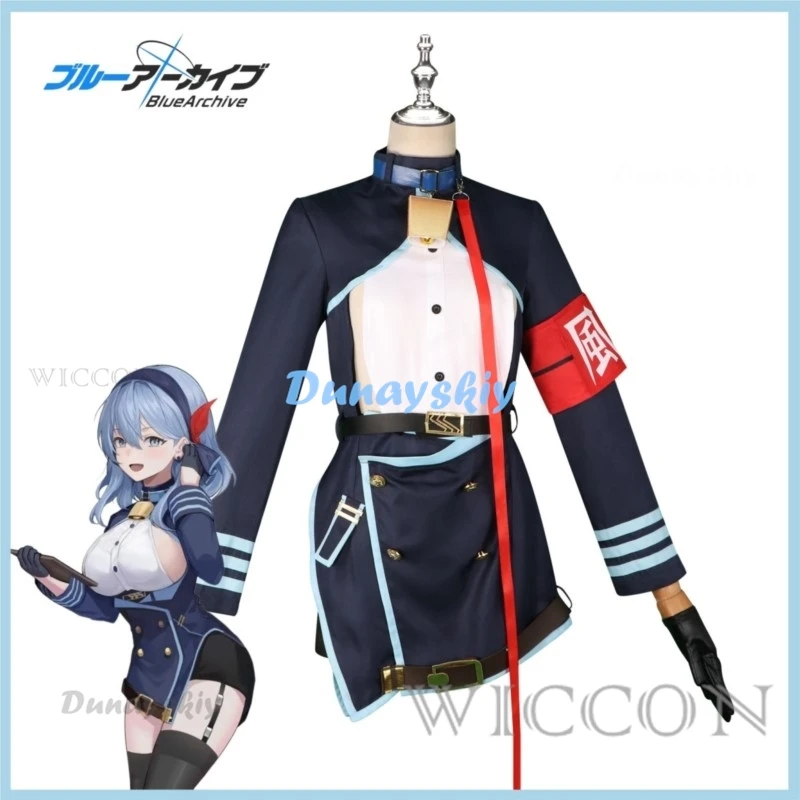 애니메이션 게임 블루 아카이브 아마우 아코 코스프레 코스튬 가발, 블루 세일러 세트 교복 치마 신발, 섹시한 카니발 파티 세트