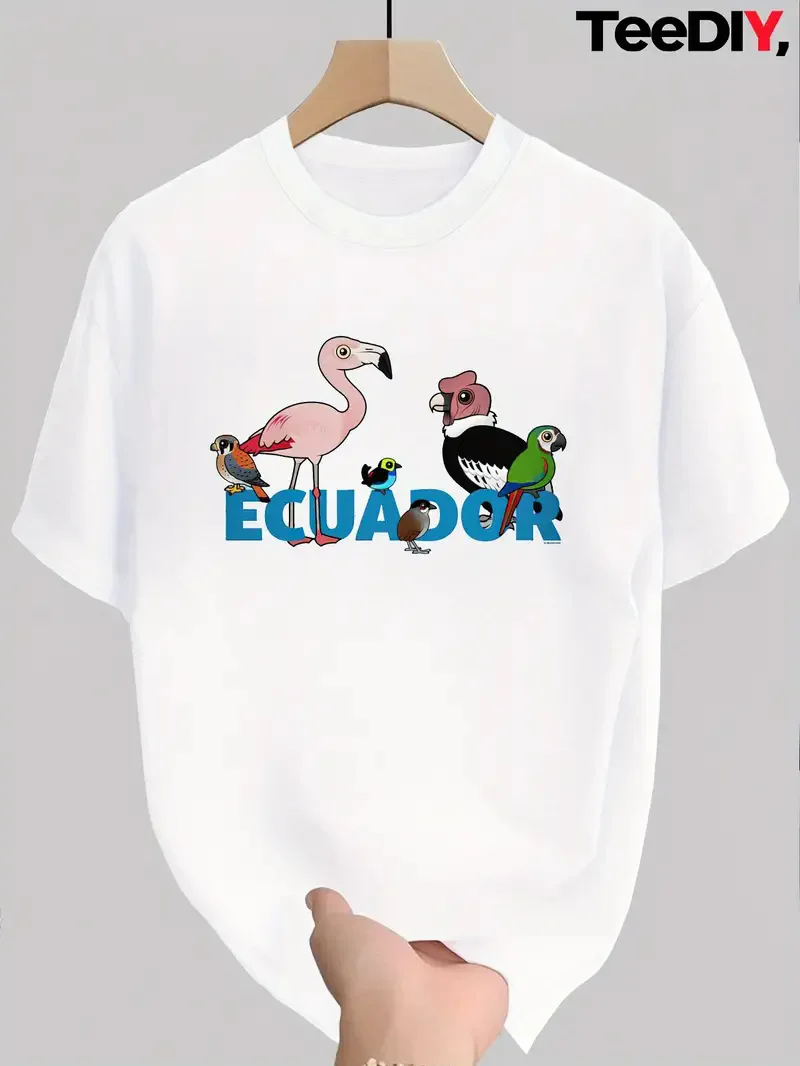 Cotton 100% Cute Parrot Letter Prints of European and American Animals A Round-neck Short-sleeved Top for Women Graphic Summer