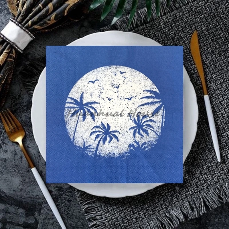 20Pcs/Bag Vintage Blue Coconut Island Decoupage Paper Napkins Paper Serviettes for Xmas Birthday Party Tableware Decor New 2025