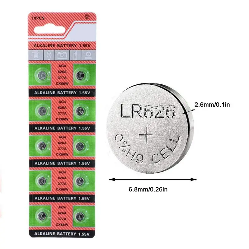 10PCS Watch Coin Battery AG4 377A 377 LR626 SR626SW SR66 LR66 Button Cell Batteries Toys Remote Camera Drop Shipping