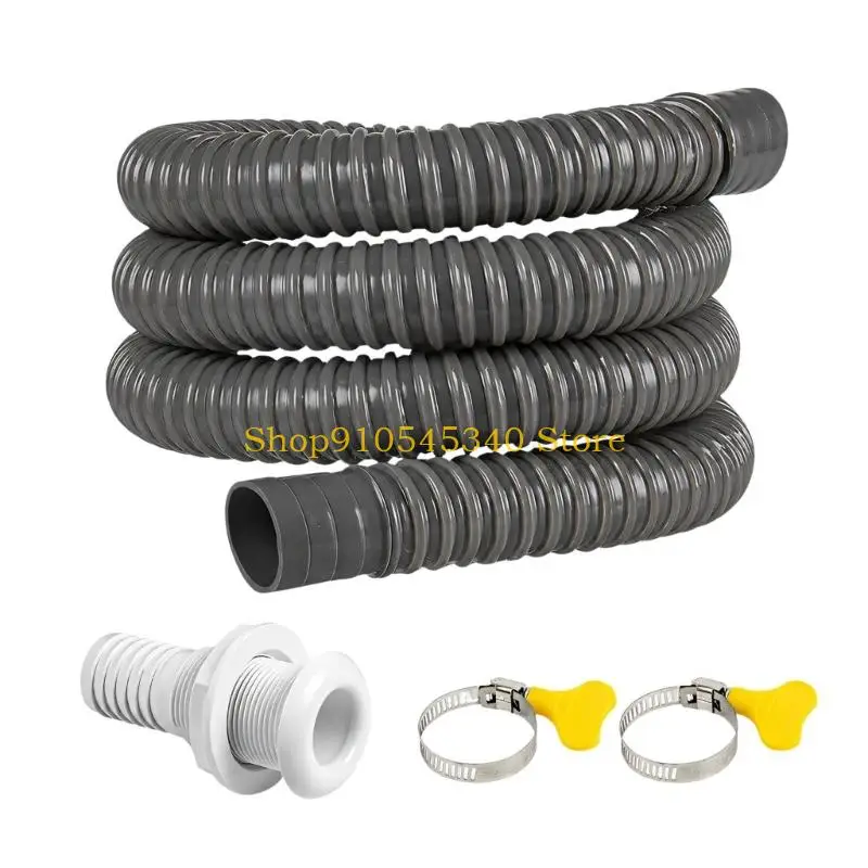 U2JA Bilge Hose Replacement Set, 1-1/8 Inch Marine Drain Hose, 2 M PVC Hose with Discharge Fitting and 2 Clamps Installed