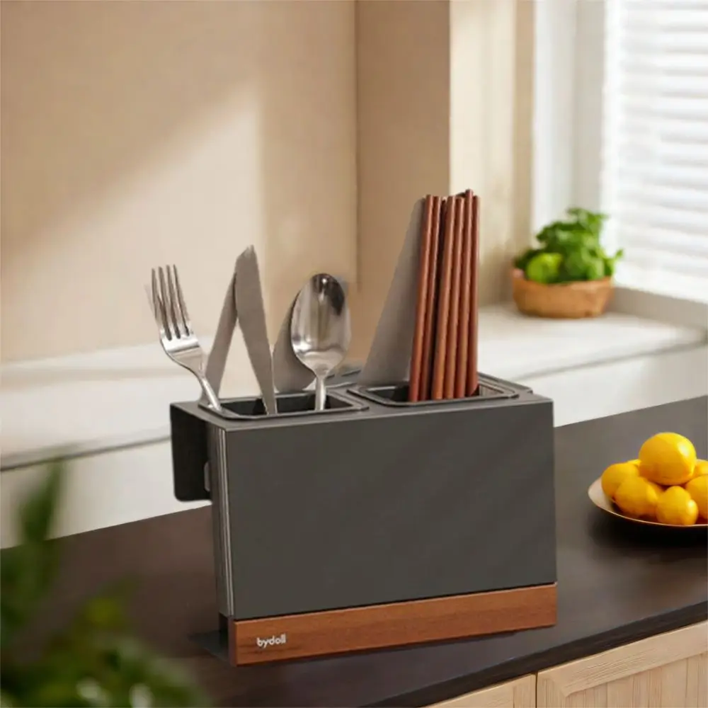 

Wall Mounted Suction Cup Chopstick Box Space Saving Moisture-proof Kitchen Storage Rack with Drain Tray Large Capacity