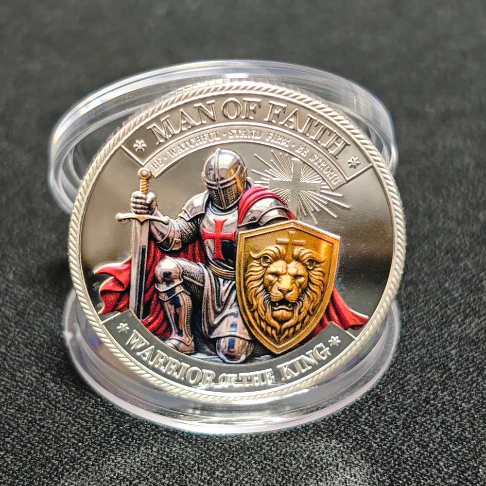Nouvelle pièce de défi Chevalier Templier Argenté 2026 – Homme de Foi Lion de Juda – Pièce de collection religieuse chrétienne – Cadeau pour Hommes