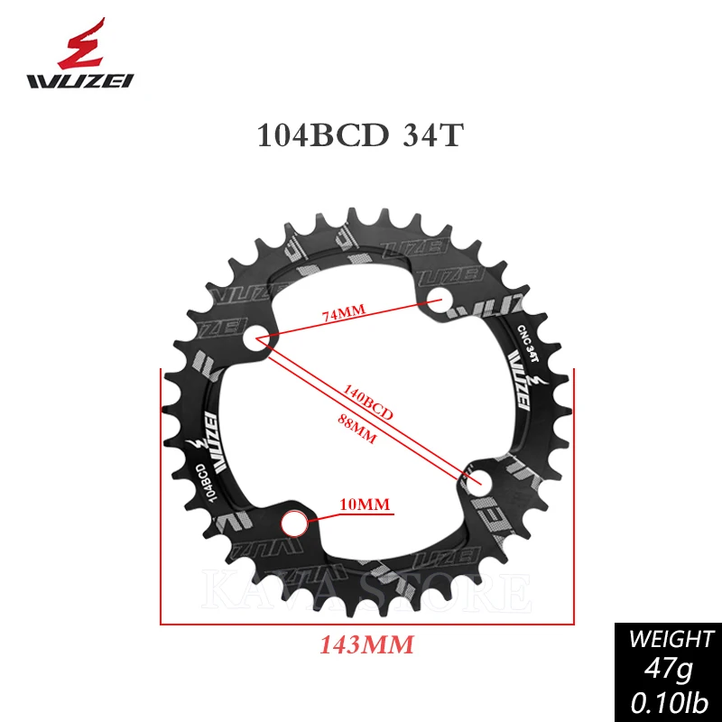 Wuzei 104BCD MTB Kettenblatt Narrow Wide 104 BCD Krone Mountainbike-Kettenrad 30 32 34 36 38 40 42T Fahrrad-Sternkettenblatt