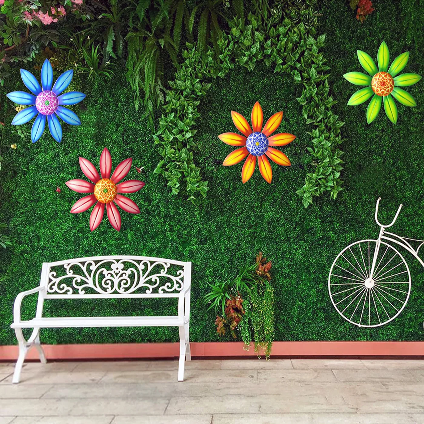 GEEYANG 1PC/4PCS Metal Flower Wall Decor Wrought Iron Hanging Art Decor for Home Garden Indoor Outdoor Wedding
