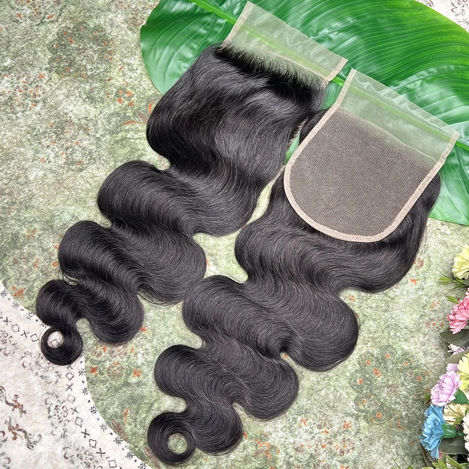 5x5 HD Transparent Lace Closure Body Wave Human Hair Preplucked Bleached Knots 1B Natural Black Color Invisible Lace Virgin Hair