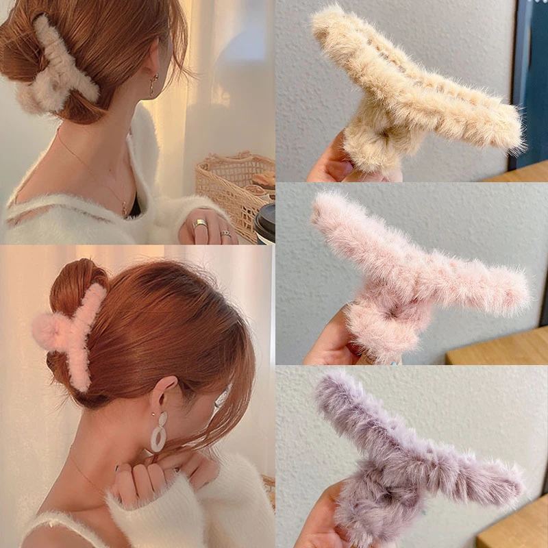 Plush Back Of The Head Clip Large Fur Grip Clip Korea Elegant Temperament Female Hair Card Shark Clip Hair Grip Head Accessories