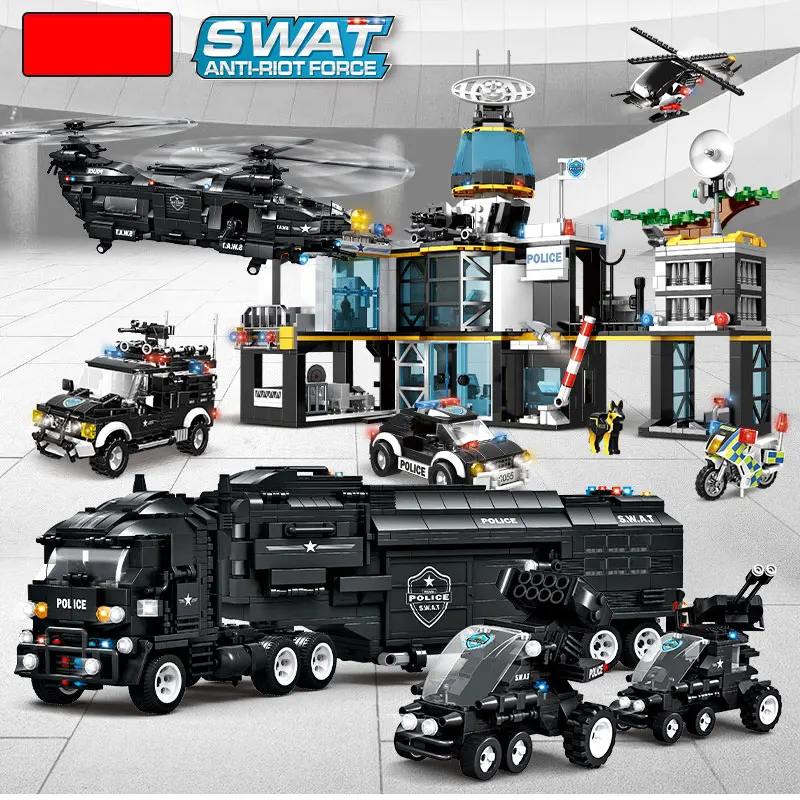 

SWAT Military Special Forces Building Blocks Police Station Bus Car HelicopterTruck Sets Arrest Patrol Army Vehicle City Bricks