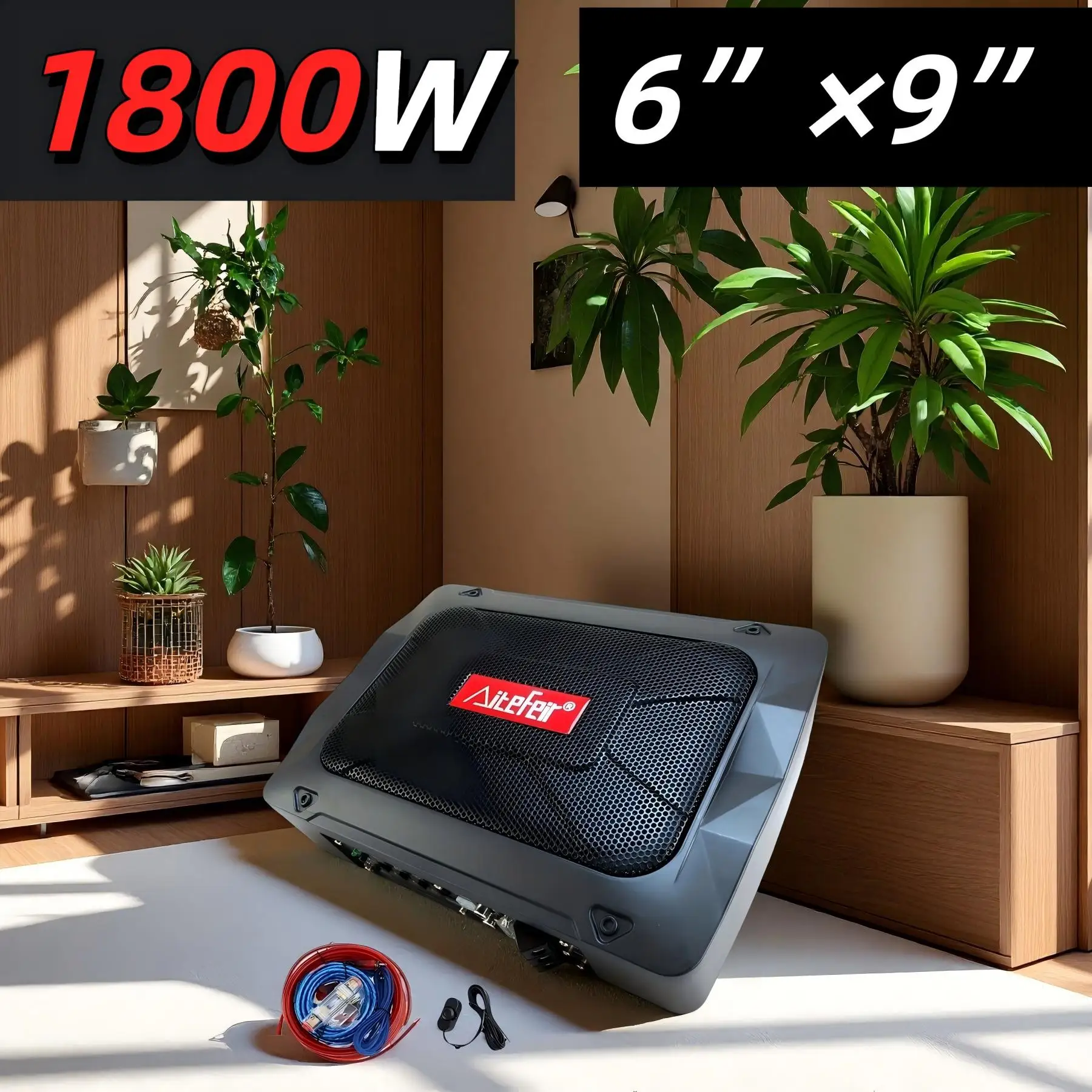Subwoofer Activo para Auto de 12V, 500W RMS, 1800W Máximo, 6x9 Pulgadas, Cuerpo de Aleación de Aluminio, Subwoofer Amplificado con Kit de Instalación