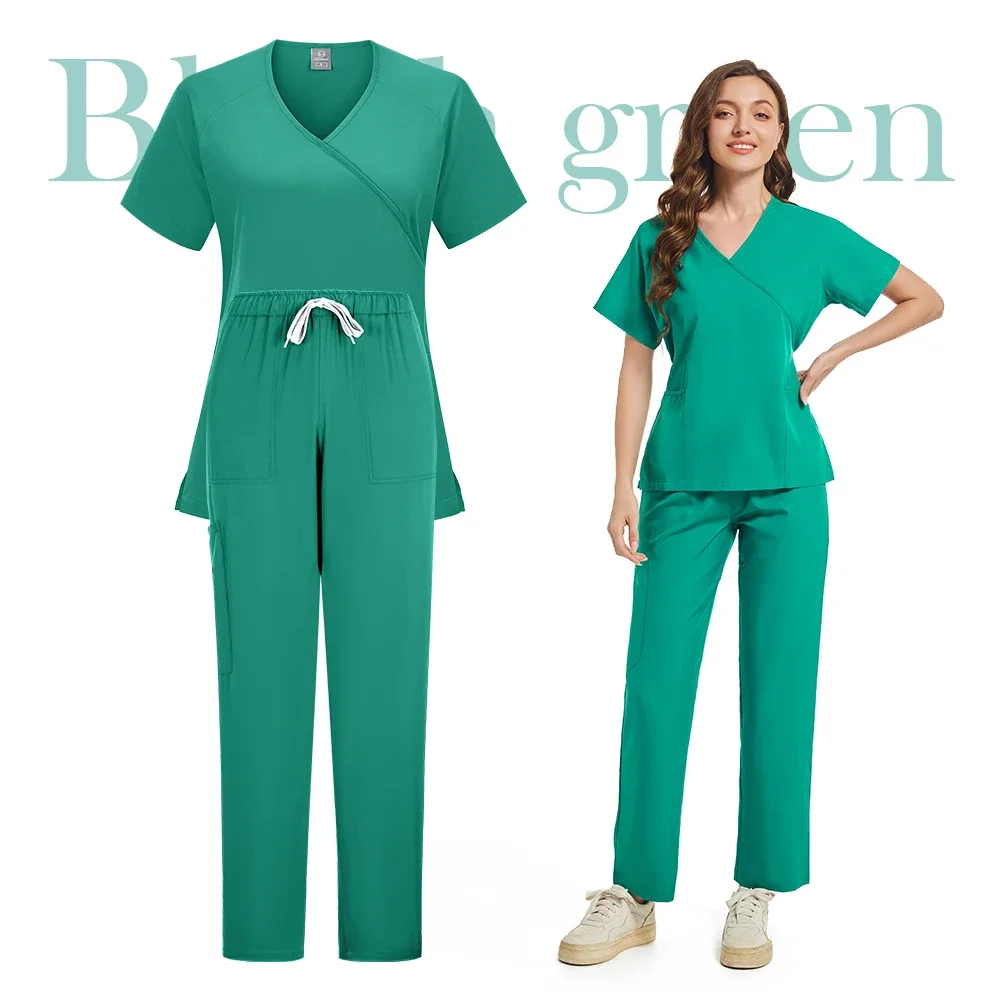 Scrubs Uniform Suit Short Sleeve V-neck Tops+jogger Pants Set Nursing Uniform Women Multicolor Pet Doctor Scrub Medical Workwear