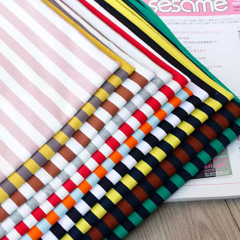 1cm colorful stripe 100% cotton knitting elastic fabric DIY sewing T-shirt leggings Clothing fabric width 50* 165cm telas