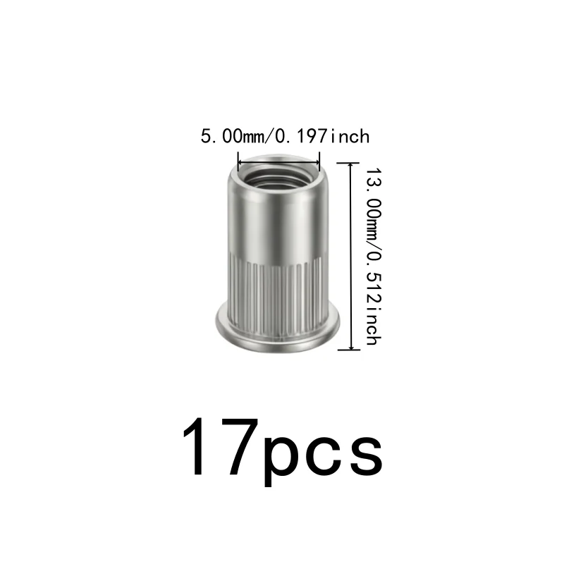 17 pcs M5 Knurled Rivet Nuts, Furniture Assembly, Flat Head Knurled Body, Easy Hammer Installation, Multipurpose