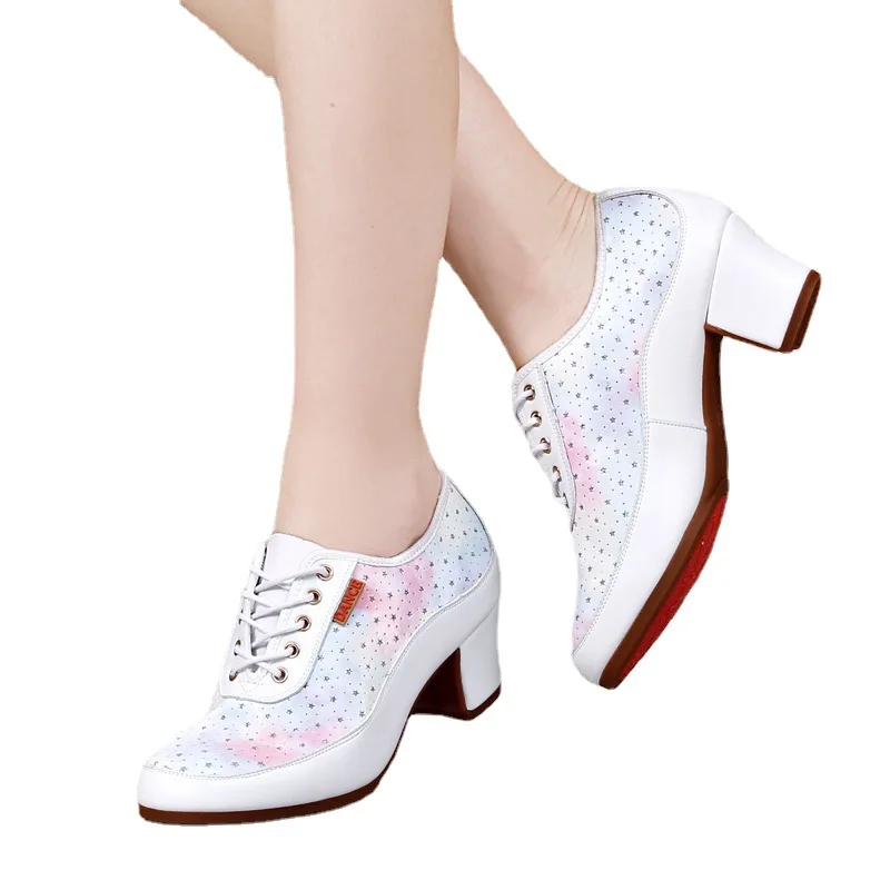 Fashion Rainbow Leather Low Heel Comfortable Women Jazz Street Ballroom Soft Outsole Dance Shoes 3.0cm 5.0cm WC033