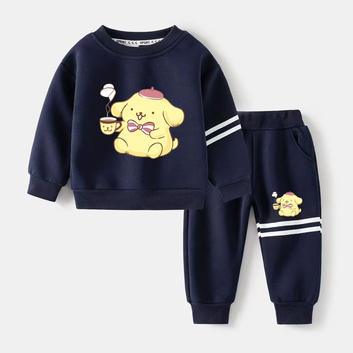 

Sanrio Baby Girl Clothes Set Autumn Kid PomPomPurin Printed Sweatshirts Pullover Top & Pants 2pcs Suit Children Boys Tracksuits