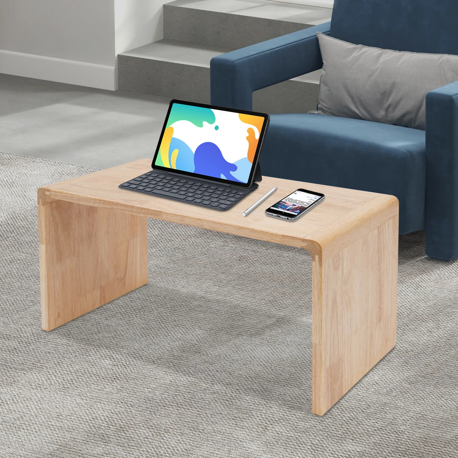

Natural Wood olor Solid Wood C-Shaped End Table Multifunctional C-Shaped Sofa Side Table for for Living Room Sofa Bedroom